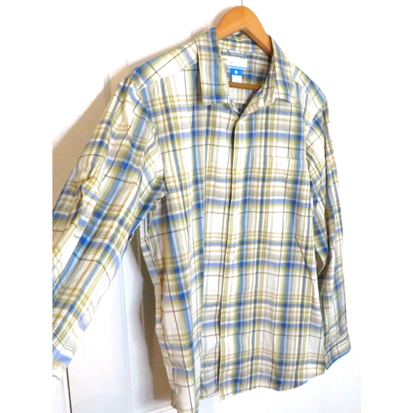 Columbia Men's Long Sleeve Plaid Nylon Button Shirt White Blue Green - Size M - Picture 7 of 12